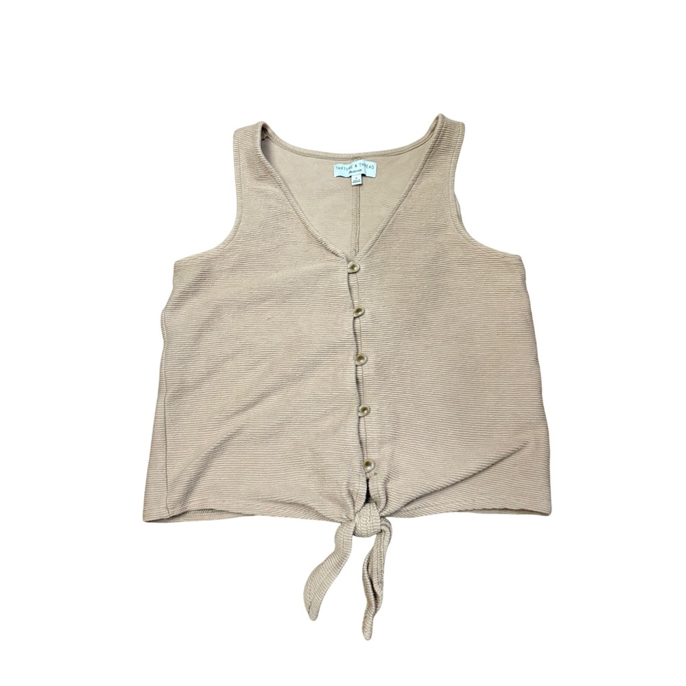 Madewell Texture &‎ Thread Beige Ribbed Button Front Tie Hem Tank Top Small